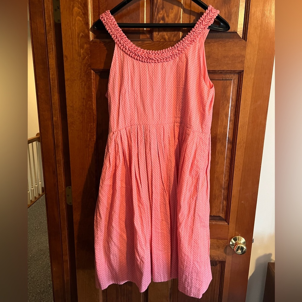 Anthropologie Moulinette Soeurs Melon Ball Pink/Black Polka Dot Dress + Bow Belt - Picture 6 of 8